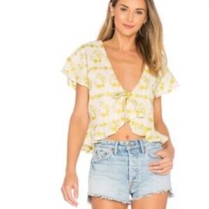 Tularosa Winnie Tie Front Floral Embroidered Top Size S